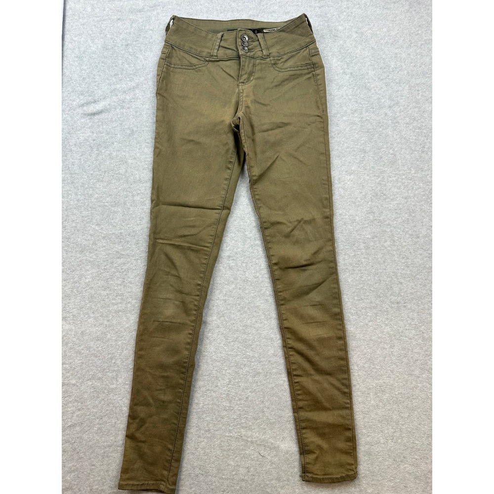 Blackheart Super Skinny Pants Womens 0 Olive Green High Waist Triple Button Fly